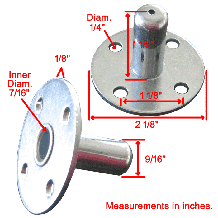 Picture of Broad-Brimmed Top-Hat Caster Sockets from Miracle Caster with dimensions. Also known as piano sockets.