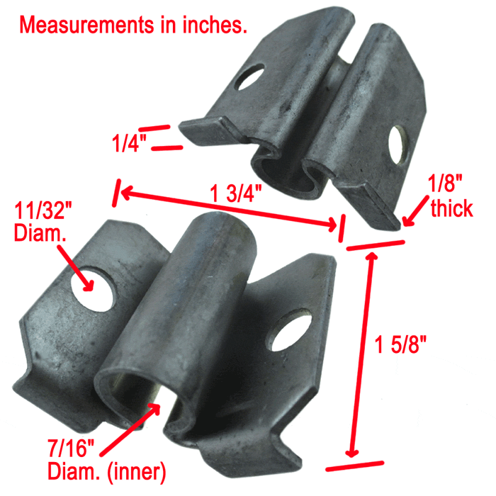 Photo shows steel corner caster sockets designed to mount to desks and other furniture. Image includes measurements.