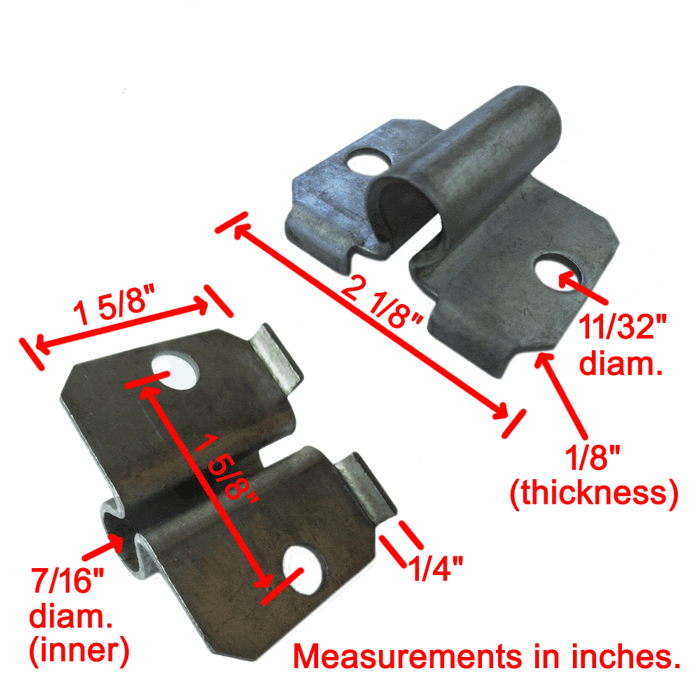 Photo shows side bracket socket for casters with dimensions shown.